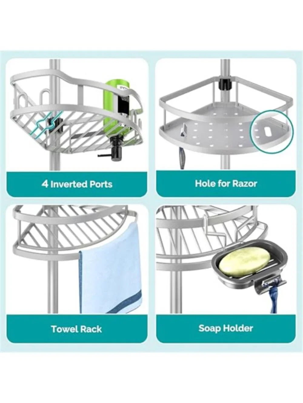 Corner Shower Caddy Tension Pole: Rustproof Stable 4-Tier Bathroom Organizer
